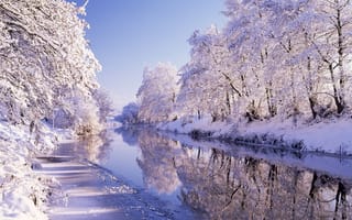 Обои Зима, природа, река, снег, красиво
