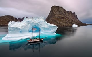 Картинка природа, корабль, красиво, горы, айсберг