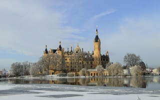Картинка природа, Германия, зима, замок, Schwerin