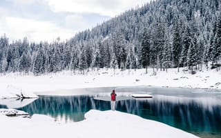 Картинка Зима, Швейцария, лес, горы, красиво, озеро