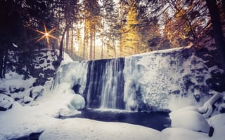 Картинка природа, каскад, зима, водопадик, лес