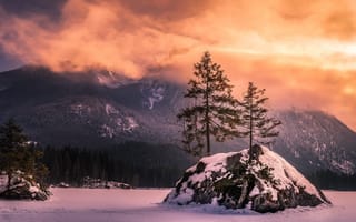 Обои природа, зима, озеро, горы, красиво