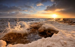 Картинка прибой, лёд, Алексей Мельситов, море, рассвет, зима