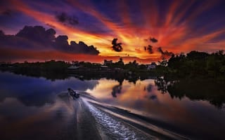 Картинка Sunset, set, river, thanhfab, sun, vietnam