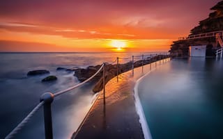 Картинка Восход, небо, бассейн, bronte, океан, Derek Zhang, морской пейзаж