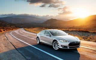 Картинка Tesla, электрокар, суперкар, горы, дорога