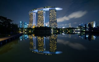 Обои города, огни, marina, ночь, bay, сингапур, отель