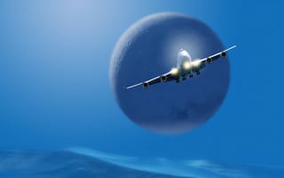 Картинка самолет, искусство, art, небо, луна