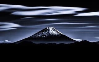 Картинка Поток облаков, фудзи, снег, вершины, Takashi, гора, япония