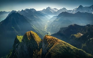 Обои природа, лето, Альпы, горы, человек, Швейцария