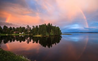 Картинка озеро, лето, Valtteri Mulkahainen, вечер, радуга