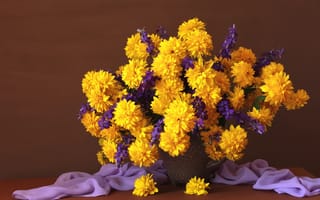 Картинка ваза, рудбекия, цветы, шарф, золотой шар