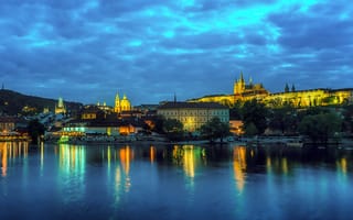 Картинка Ночь, река, Прага, город, Чехия