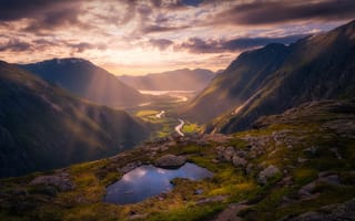 Картинка природа, Ole Henrik Skjelstad, долина, горы, Норвегия, река