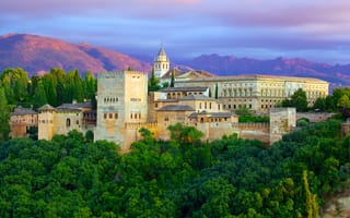 Обои Испания, замок, Город, Деревья, Alhambra Granada