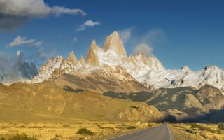 Картинка дорога, Андрей Чабров, горы, аргентина, фицрой, патагония, вершины, голубое небо