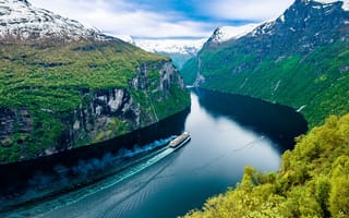 Картинка природа, Фьорд, круизный лайнер, Норвегия, корабль