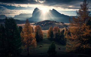 Картинка природа, горы, восход, фотограф, осень, доломиты, Max Rive