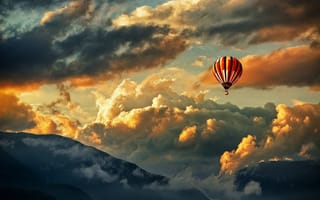 Картинка воздушный шар, облака, небо, горы