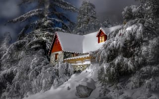 Картинка природа, дом, снег, деревья, зима