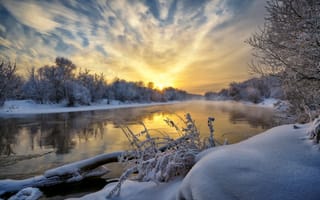 Картинка река, Нeger (Роман), мороз, небо, деревья, отражение, снег