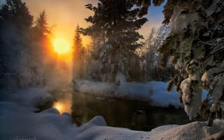Картинка лес, солнце, Францевский ключ, зима, снег, Александр Леснянский, Бурятия