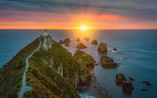 Обои Новая Зеландия, природа, скалы, солнце, горизонт