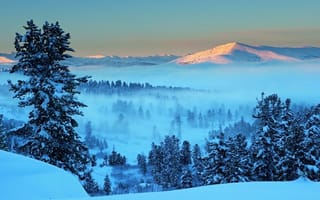 Картинка природа, зима, деревья, ели, горы, пейзаж, снег