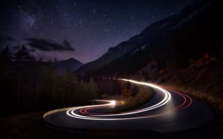 Картинка дороги, ночь, фотограф Derek Kind, авто, небо