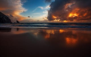 Картинка море, волны, закат, Aleksandr Kljuchenkow, берег, горизонт
