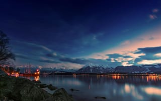 Картинка Швейцария, Вечер, Горы Озеро, Berne, Природа, Камни
