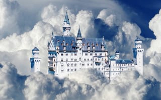 Картинка замок, фотоманипуляция, небо, нойшванштайн, облака