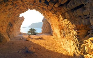 Картинка пещера, море, родос, остров, горы, греция