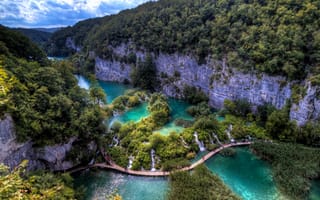 Картинка Хорватия, скалы, пейзаж, озеро, Croatia, заповедник, леса, мост, растительность, горы, парк, природа