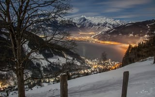 Картинка Австрия, вечер, коммуна, горы, снег, Капрун, курорт, Зальцбург, склон, ледники