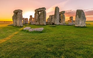 Картинка Англия, природа, камни, Стоунхендж, памятник, трава, утро