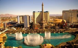 Картинка казино Белладжио, Las Vegas, здания, фонтаны, пейзаж, Bellagio, Лас Вегас