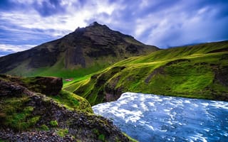 Обои Исландия, река, природа, горы, пейзаж, водопад