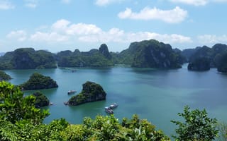 Картинка Вьетнам, залив, бухта, Халонг, природа, растительность, скалы, пейзаж