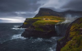 Картинка природа, океан, Фарерские острова, скалы, Атлантика, небо, пейзаж, горы, тучи