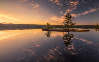 Картинка природа, Норвегия, отражение, Ole Henrik Skjelstad, озеро, островок, пейзаж, фотограф