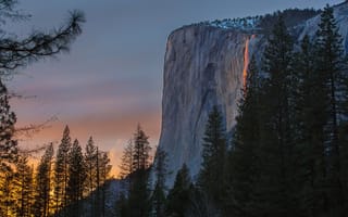 Картинка Марипоса, вечер, Калифорния, деревья, скала, зарево, гора
