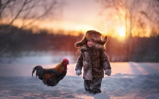 Картинка птица, зима, позитив, настроение, дети, мальчик