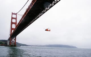 Картинка мост, вертолет, США, полет, Сан-Франциско