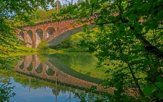 Обои Железнодорожный мост, Каменный мост, Мост, река