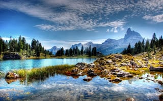 Обои Италия, доломиты, Альпы, Федера, горы, деревья, камни, природа, пейзаж, озеро
