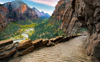 Картинка Национальный парк, долина, Utah, скалы, горы, cliffs, summer, лето, mountains, Zion national park, Юта, Сион, valley