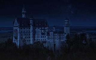 Картинка neuschwanstein, горы, Германия, ночь, замок