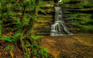 Картинка Природа, Hocking Hills State Park, водопад, природа, речка, Ohio, деревья, Old Mans Cave, скалы