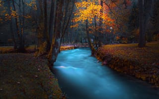 Обои Mevludin Sejmenovic, лес, Босния, река, природа, деревья, горы, пейзаж, мостик, осень